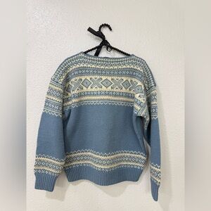 Women’s Nordic Sweater Handknit Norway Fair Isle Wool Blue Cozy Size M Unisex